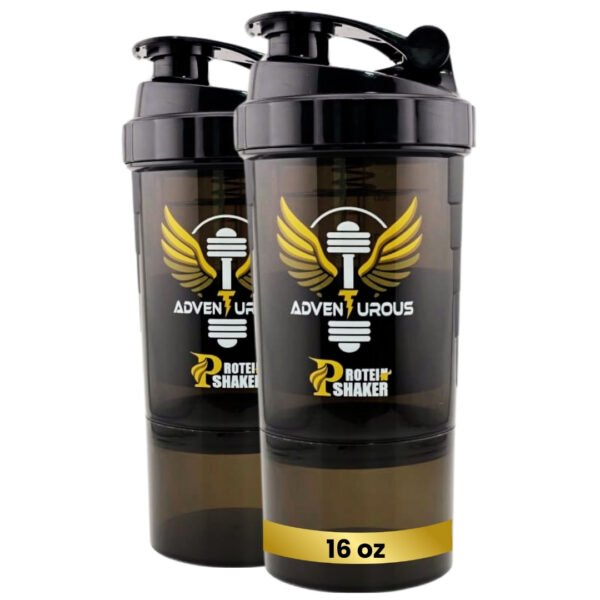 2 Pack Protein Shaker Cup with Storage, 16 Ounces Blender Bottle for Protein Mixes